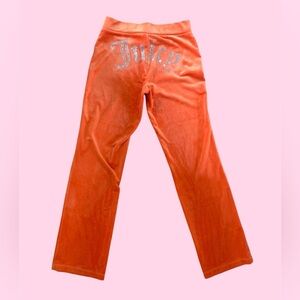 🧡 Juicy Couture orange velour track pants with rhinestone logo - small
